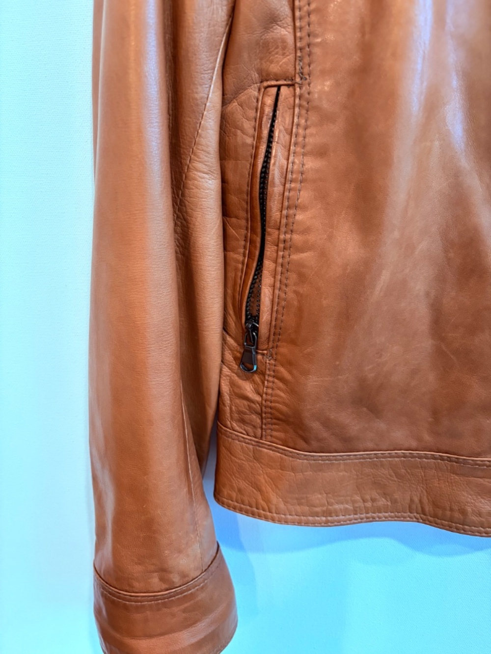 Italian Leather Moto Jacket Women’s 42 (US 6) Cognac Brown Made in Italy - Picture 6 of 10